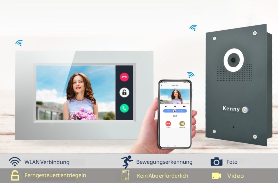 Funk IP Video Türsprechanlage für 1-Familienhaus WLAN Monitor, Touchscreen HD 170 Grad - Außenstation in Anthrazit – Bild 2
