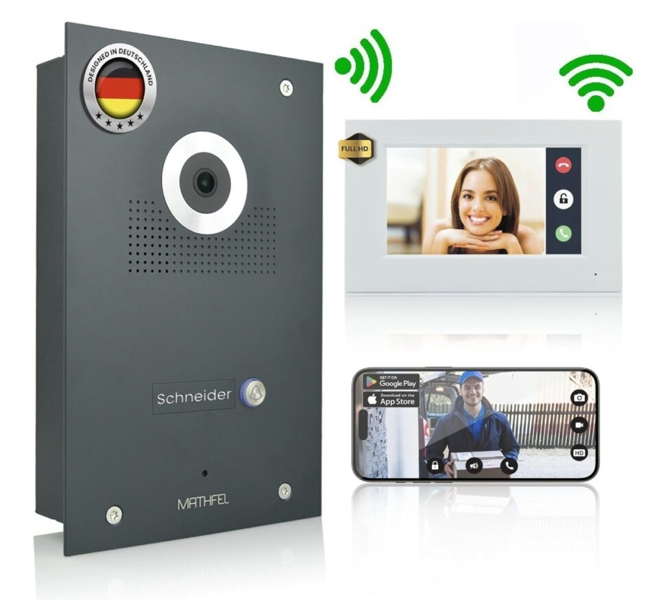 Funk IP Video Türsprechanlage für 1-Familienhaus WLAN Monitor, Touchscreen HD 170 Grad - Außenstation in Anthrazit