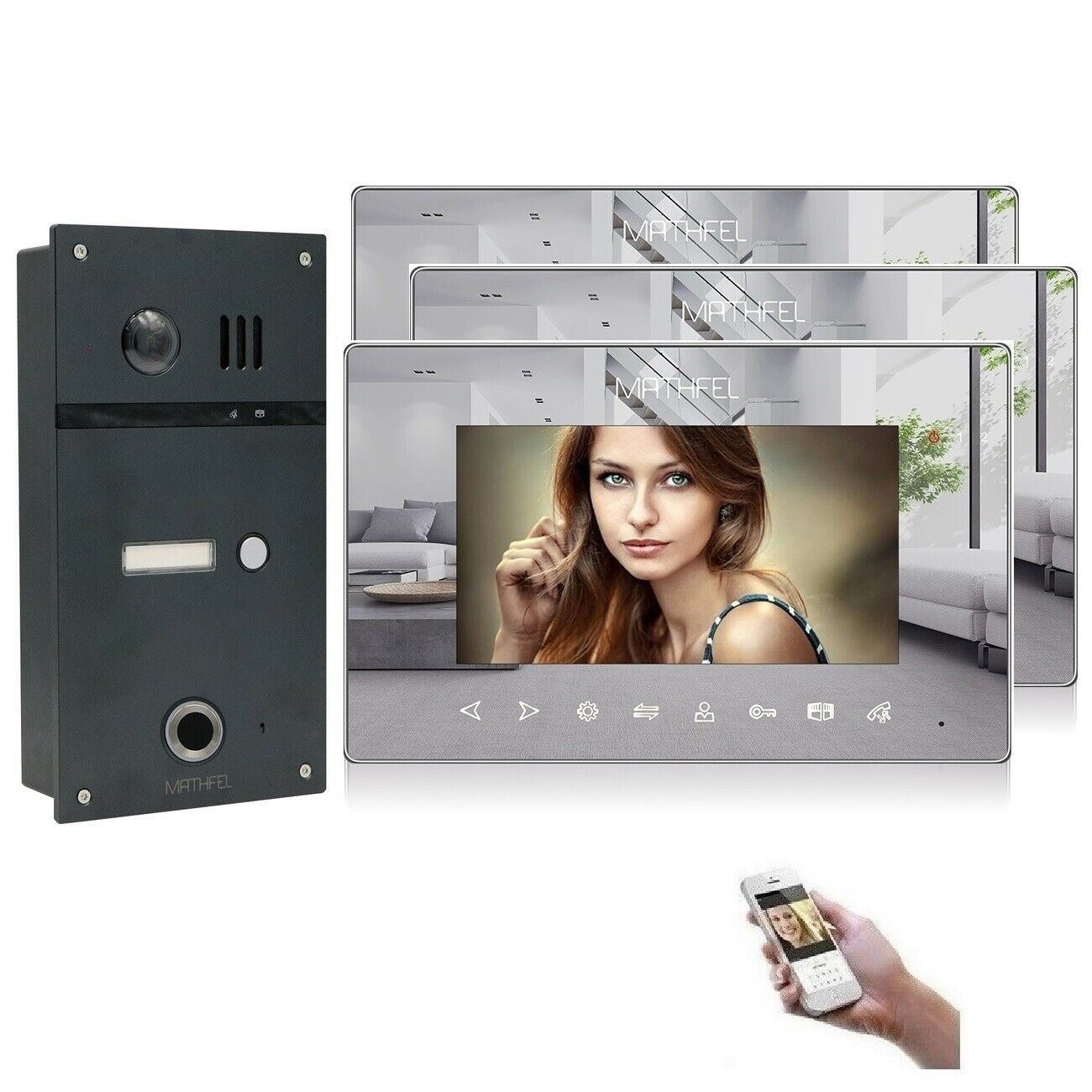 8 Familenhaus Video Türsprechanlage 7" Monitor mit Touchscreen 170° Fischauge