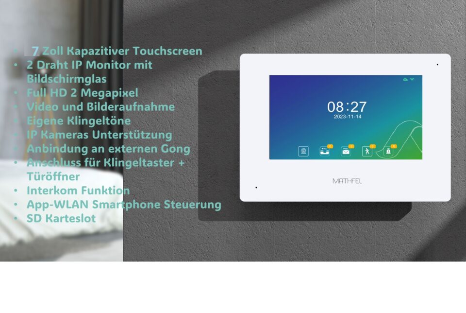 1 Familienhaus Fingerprint 2 Draht BUS WLAN Video-Türsprechanlage, 7 Zoll Monitor mit Full HD 2 Megapixel 170 Grad Weitwinkelkamera -Außenstation in Anthrazit mit Gravur – Bild 5