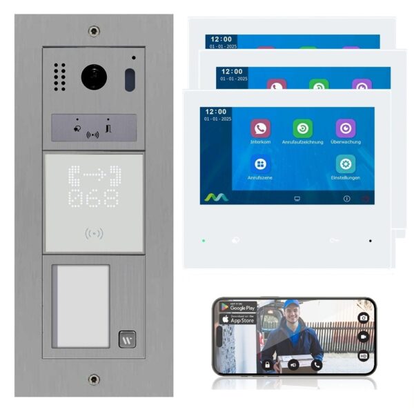 1 Familienhaus 2 Draht BUS WLAN Türsprechanlage mit RFID, Außenstation in Edelstahl für Aufputz oder Unterputz Montage