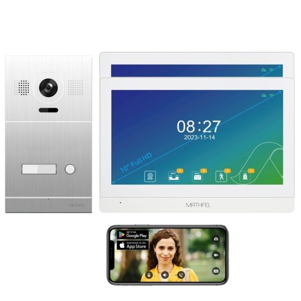 Mathfel 2-Draht Video-Türsprechanlage | 7″ oder 10″ LCD Monitor mit Aufzeichnung & Nachtsicht | Silber Kamera | 1-Teilnehmer
