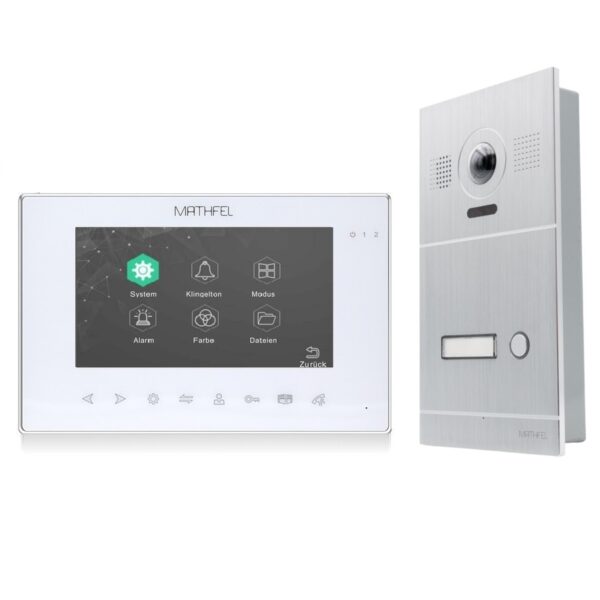 Mathfel 2-Draht Video-Türsprechanlage | 7″LCD Monitor mit Aufzeichnung & Nachtsicht | Aluminium Kamera | 1-Familienhaus