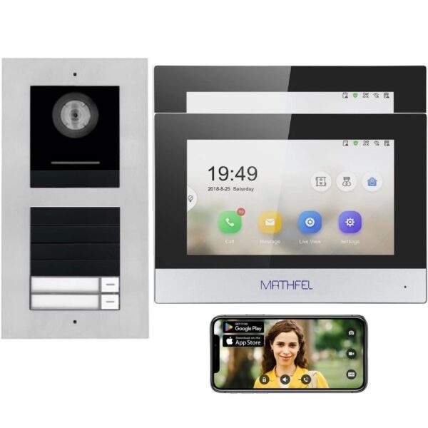 Mathfel IP Video Türsprechanlage | Full HD 170° Kamera Edelstahl | 2 Familienhaus