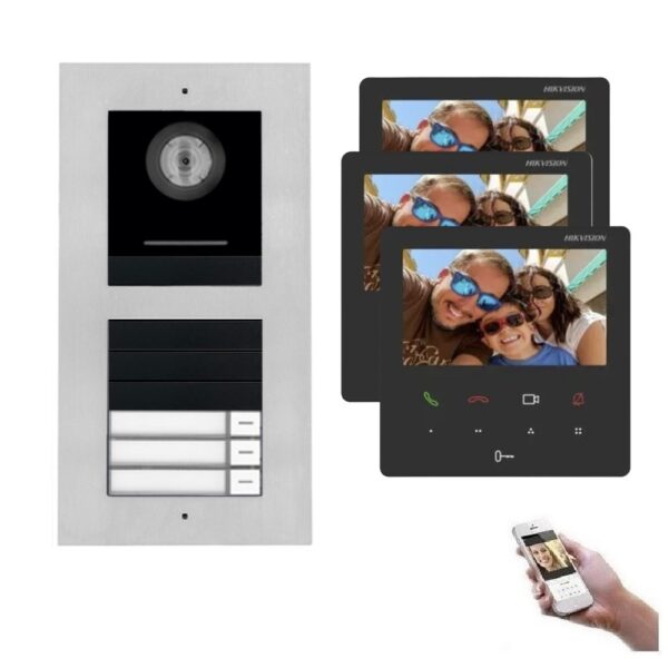 3 Familienhaus LAN IP Video Türsprechanlage IP65, 170° HD Kamera, Edelstahl, Unterputz Montage