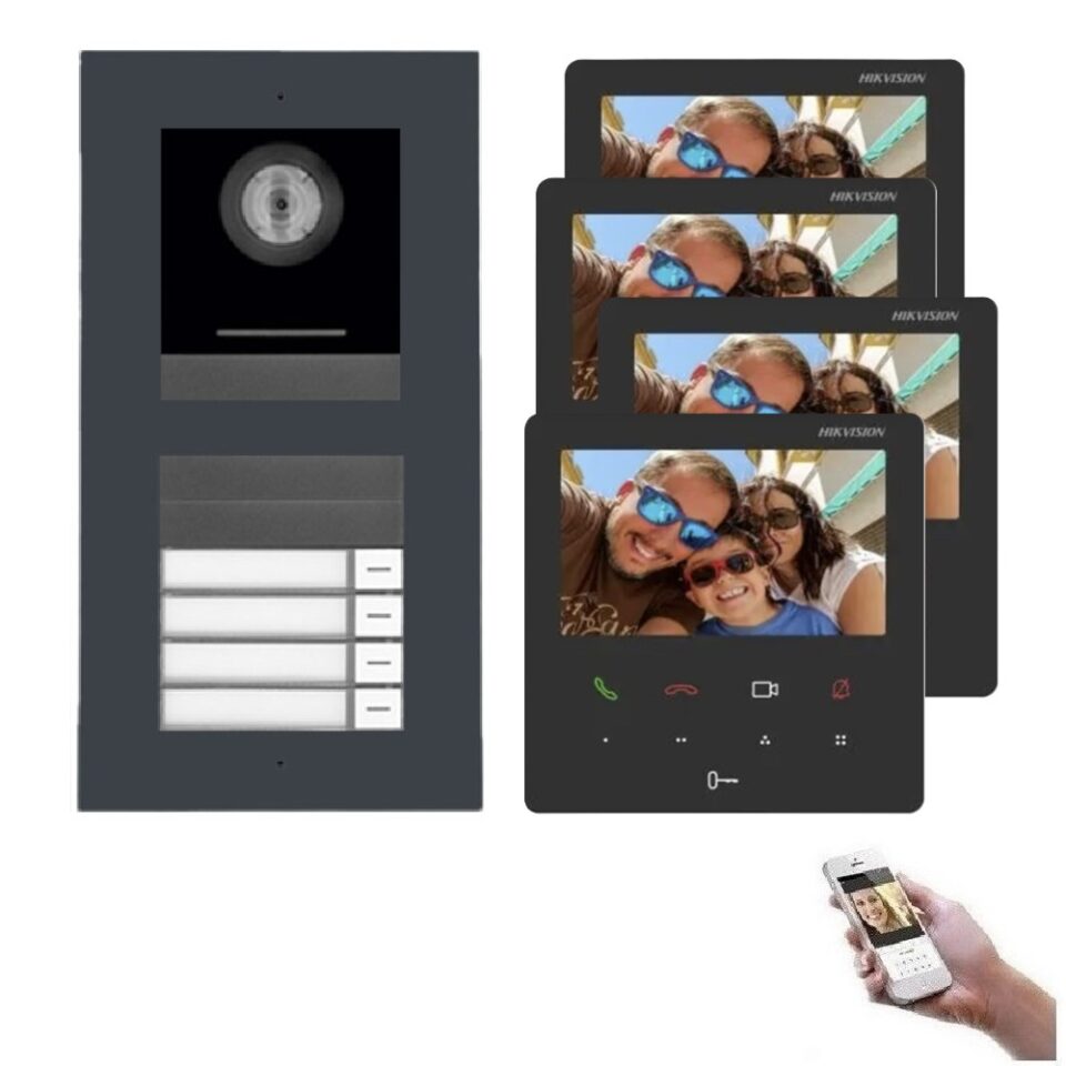 4 Familienhaus LAN IP Video Türsprechanlage IP65, 170° Full HD Kamera in Anthrazit, Aufputz oder Unterputz Montage