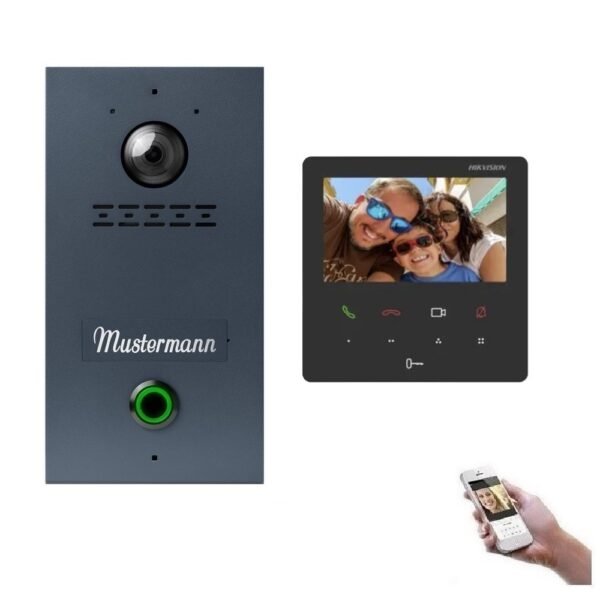 IP Video Türsprechanlage 1-Familienhaus in Anthrazit mit einer personalisierten Gravur für Unterputz oder Aufputz Montage