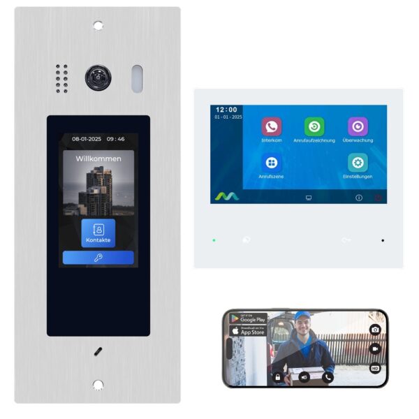 Mathfel 2 Draht BUS Türsprechanlage | Digital Display WLAN RFID Code 170° Kamera Edelstahl Full HD | Mehrfamilienhaus
