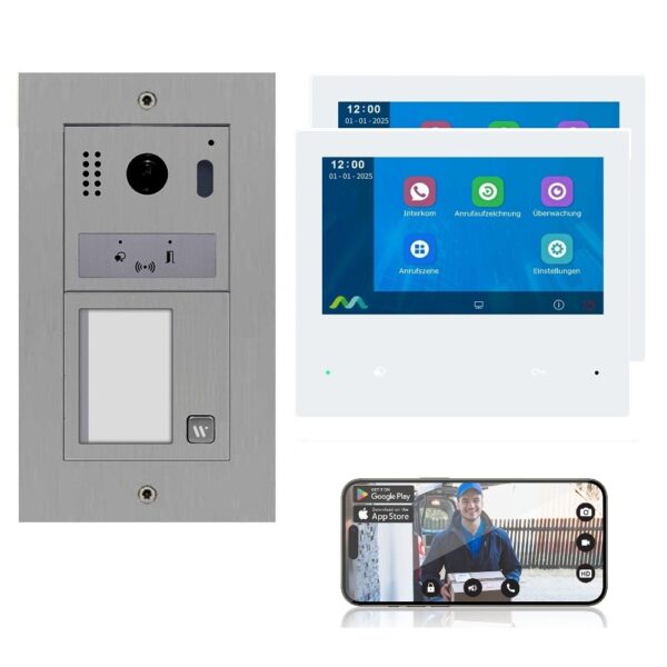 1 Familienhaus 2 Draht BUS Türsprechanlage mit WLAN, Außenstation in Edelstahl für Unterputz oder Aufputz Montage
