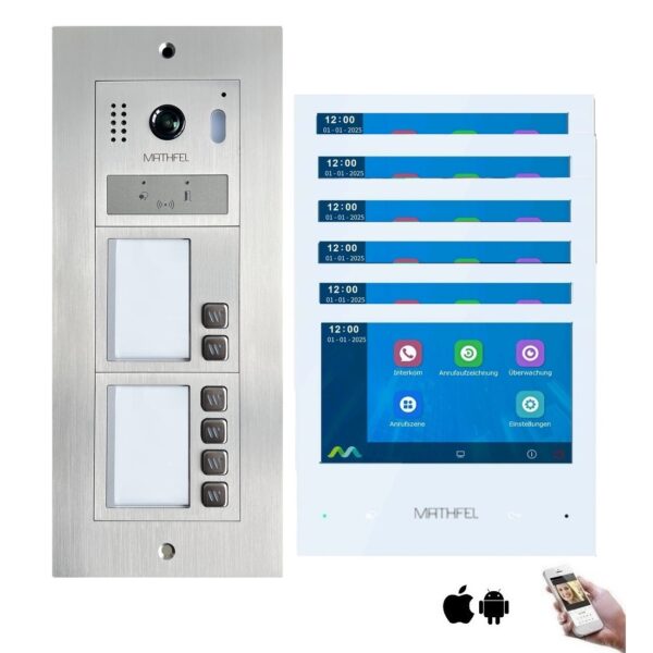Mathfel 2 Draht BUS WLAN Türsprechanlage | Außenstation Edelstahl Aufputz Unterputz | 6 Familienhaus