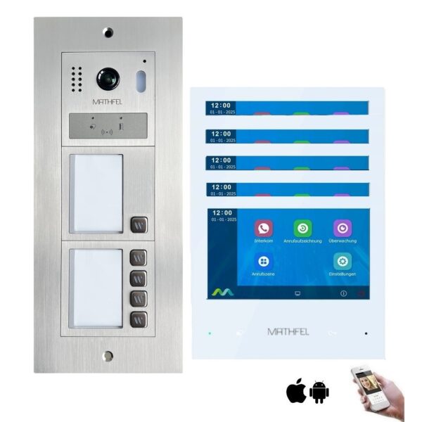 Mathfel 2 Draht BUS WLAN Türsprechanlage | Außenstation Edelstahl Aufputz Unterputz | 5 Familienhaus