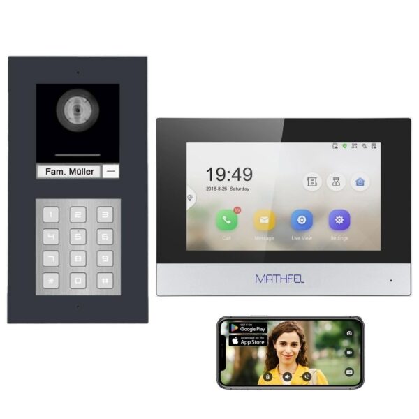 Mathfel IP Video Türsprechanlage | Zahlencode Anthrazit Unterputz | 1 Familienhaus