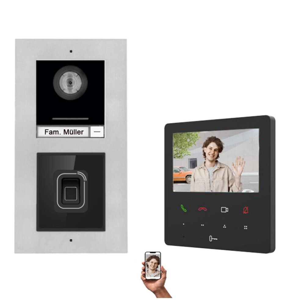 1-Familienhaus RFID-Fingerprint IP Video Türsprechanlage in Silber für Unterputz oder Aufputz Montage