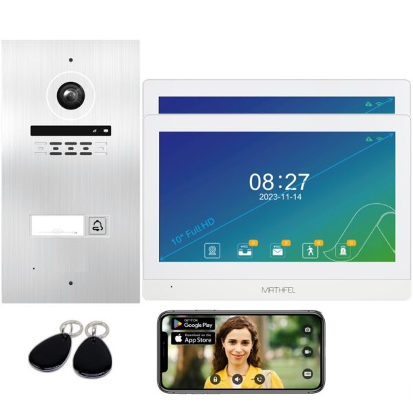 Mathfel 2-Draht BUS WLAN Video-Türsprechanlage | RFID | 7″ oder 10″ Full HD 2MP 170° Kamera | Außenstation Silber | 1-Familienhaus