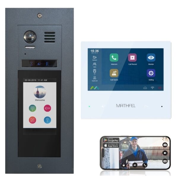 Mathfel 2 Draht BUS Türsprechanlage | Digital Display WLAN RFID Code 170° Kamera Edelstahl Full HD | Mehrfamilienhaus Anthrazit