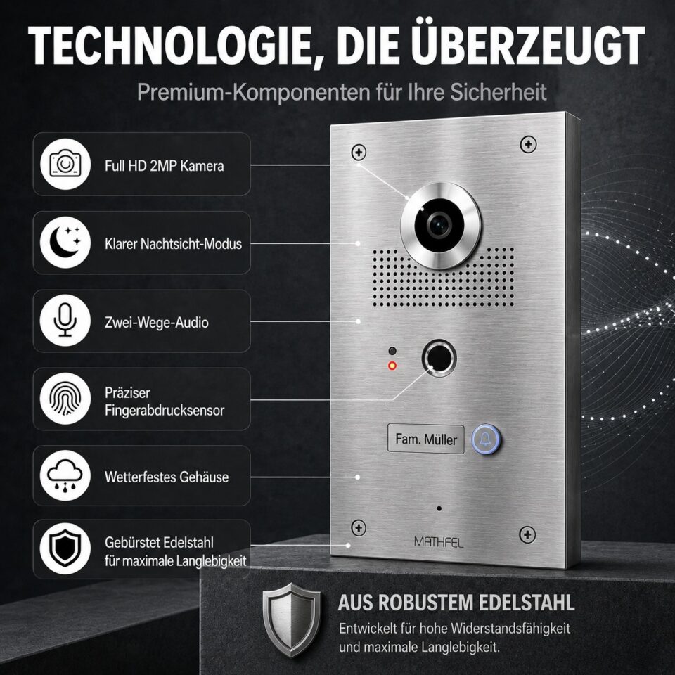 2-Draht IP Videotürsprechanlage | Fingerprint | Full-HD 170° Kamera | Human-Bewegungsmelder |… – Ansicht 2