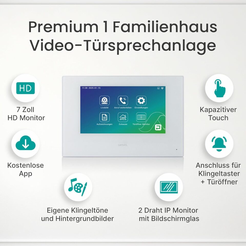 2-Draht IP Videotürsprechanlage | Full-HD 170° Kamera | Human-Bewegungsmelder | WLAN-Monitor… – Ansicht 5