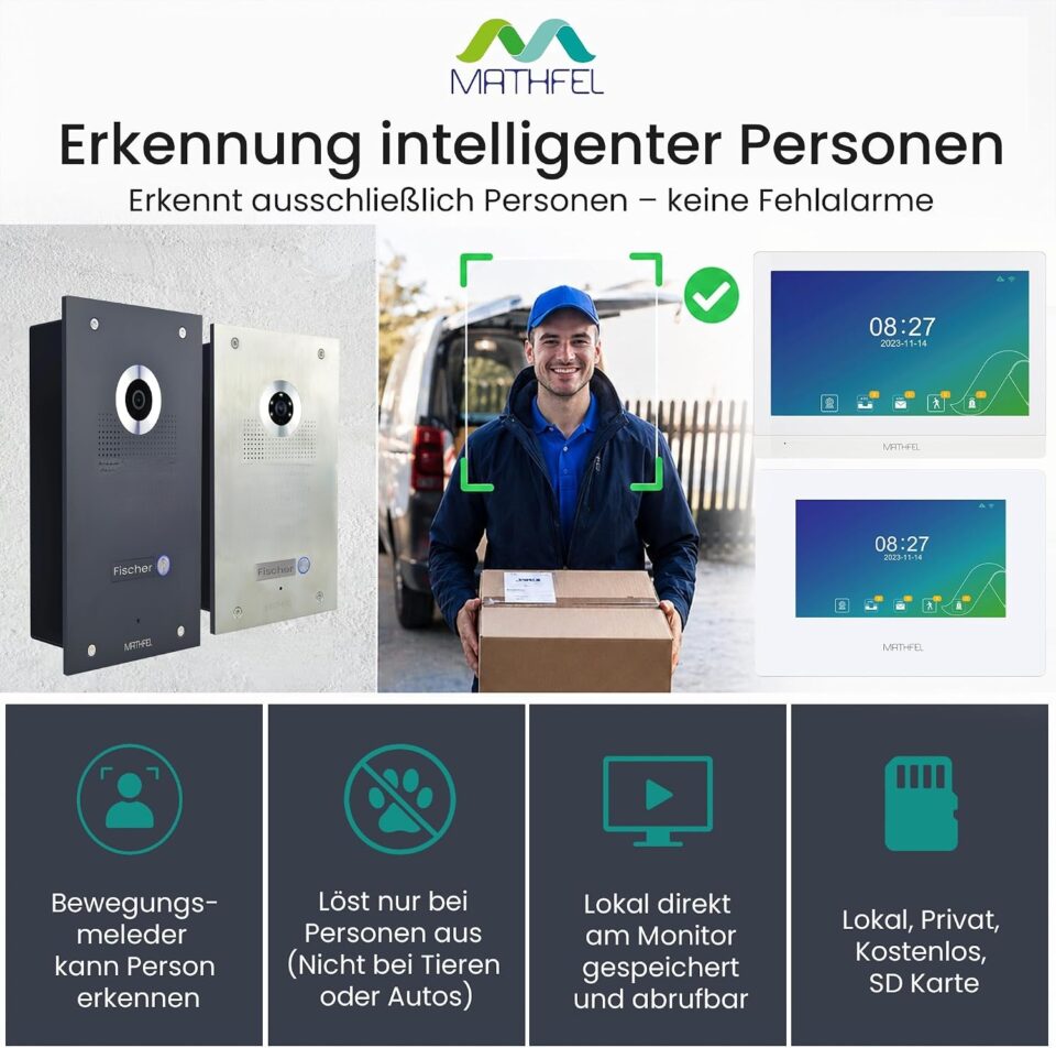 2-Draht IP Videotürsprechanlage | Full-HD 170° Kamera | Human-Bewegungsmelder | WLAN-Monitor… – Ansicht 7