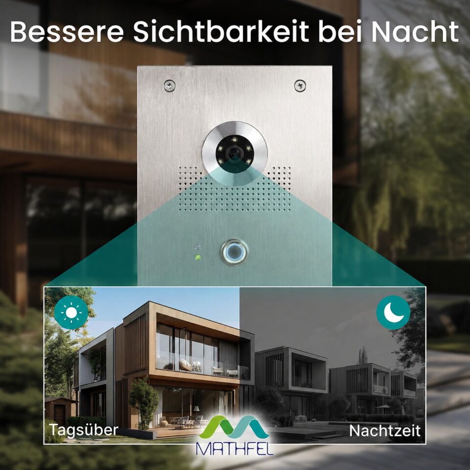 2-Draht IP Videotürsprechanlage | Fingerprint | Full-HD 170° Kamera | Human-Bewegungsmelder |… – Ansicht 6