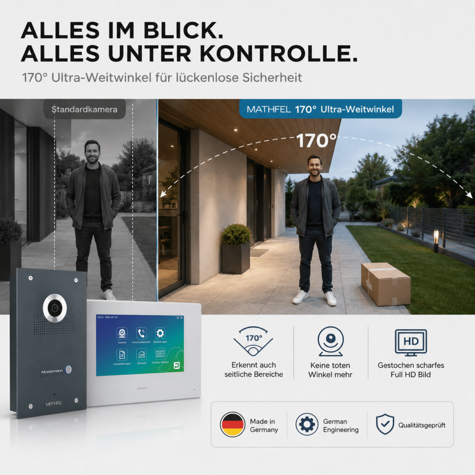 2-Draht IP Videotürsprechanlage | Full-HD 170° Kamera | Human-Bewegungsmelder | WLAN-Monitor… – Ansicht 4