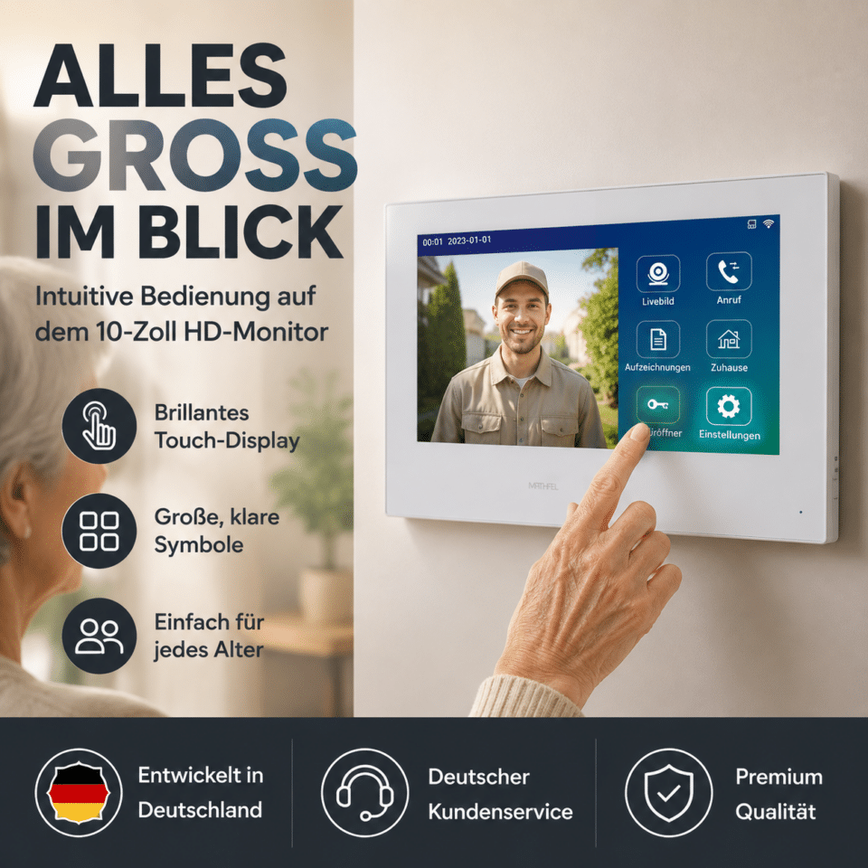 2-Draht IP Videotürsprechanlage | Full-HD 170° Kamera | Human-Bewegungsmelder | WLAN-Monitor… – Ansicht 6