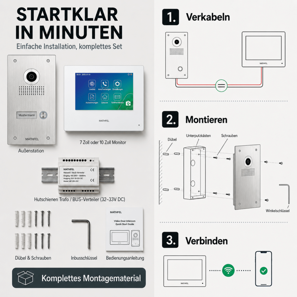 2-Draht IP Videotürsprechanlage | Full-HD 170° Kamera | Human-Bewegungsmelder | WLAN-Monitor… – Ansicht 10