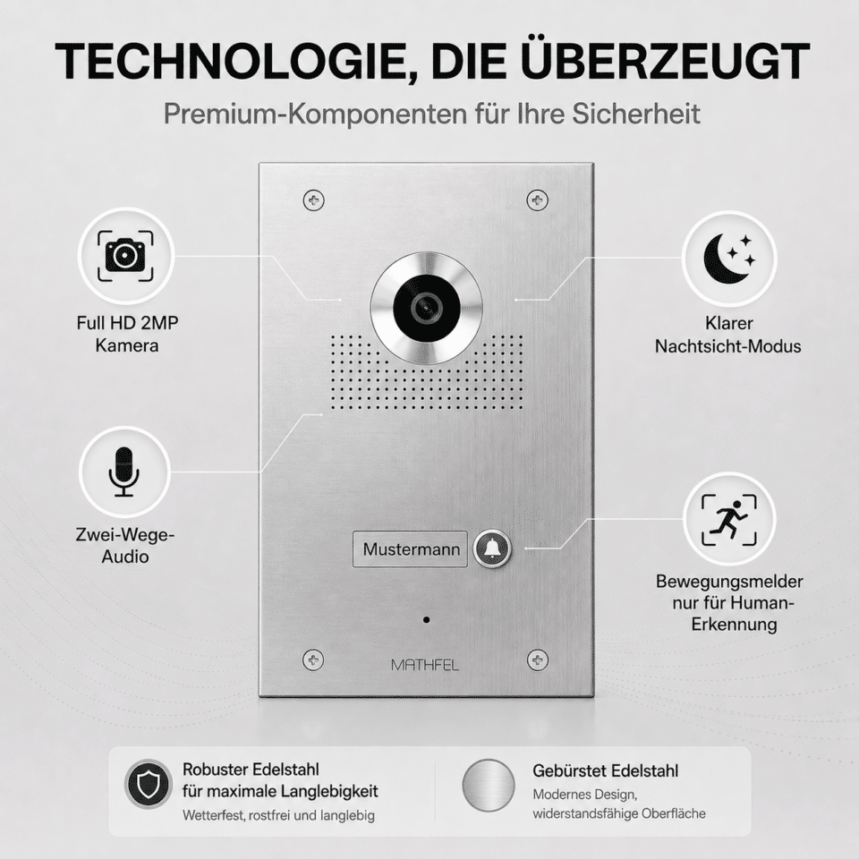 2-Draht IP Videotürsprechanlage | Full-HD 170° Kamera | Human-Bewegungsmelder | WLAN-Monitor… – Ansicht 3